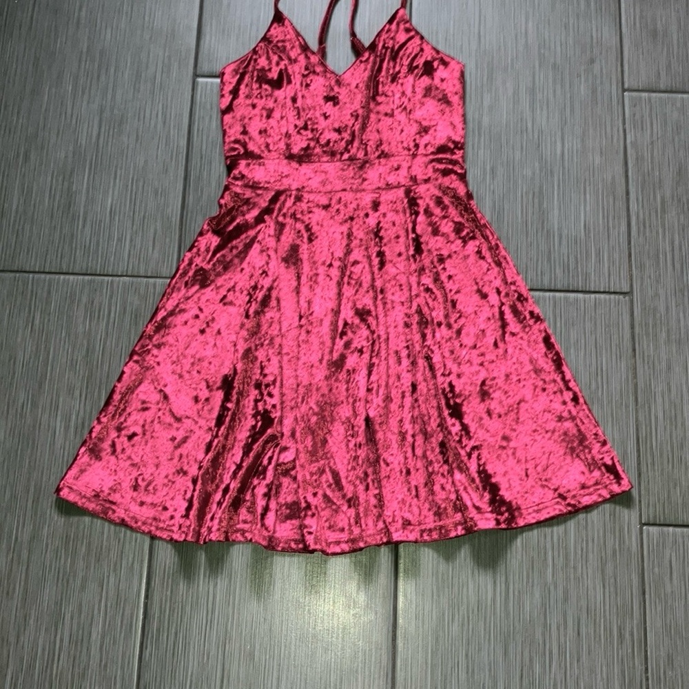 Crushed Velvet Wine Spaghetti Strap Skater Dress